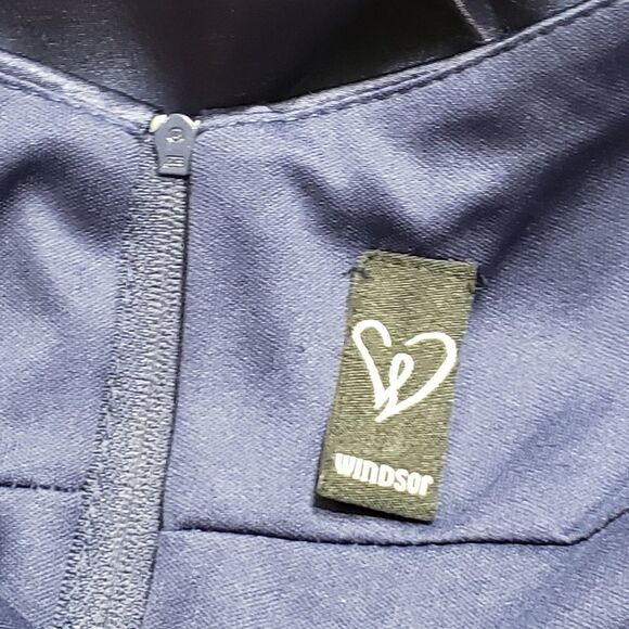 Windsor Metallic Blue Satin Side Pleats Tie Around Bodycon Dress Size 13 NWT - Picture 7 of 16